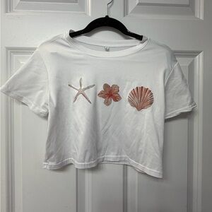 White Crop Top with Seashell Design